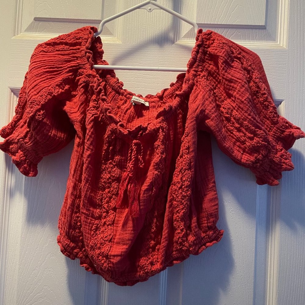 coral ruffled cropped top